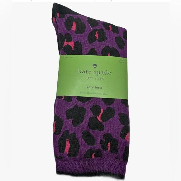Kate Spade 3 Pack Crew Socks Purple Leopard NWT - Picture 1 of 6